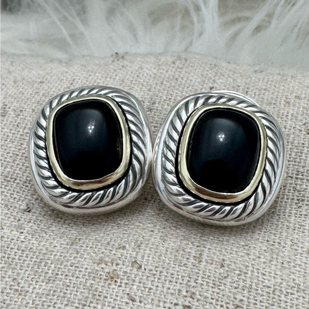 David Yurman .925 14K Gold Black Onyx Albion Earrings